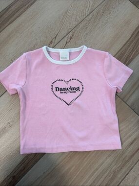Zara Pink Ribbed Crewneck Tee with White Trim
